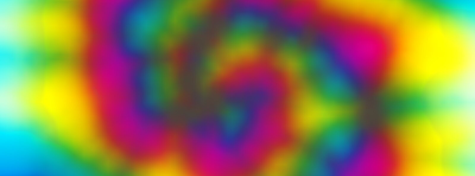 A simulated spiral tie-dye pattern in magenta, cyan and yellow